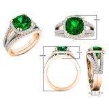 10K Rose Gold 8 MM Cushion Lab Created Emerald & Round Diamond Ladies Bridal Ring Set