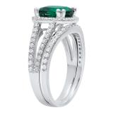 10K White Gold 8 MM Cushion Lab Created Emerald & Round Diamond Ladies Bridal Ring Set