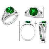 10K White Gold 8 MM Cushion Lab Created Emerald & Round Diamond Ladies Bridal Ring Set