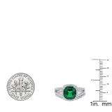 10K White Gold 8 MM Cushion Lab Created Emerald & Round Diamond Ladies Bridal Ring Set