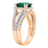 18K Rose Gold 8 MM Cushion Lab Created Emerald & Round Diamond Ladies Bridal Ring Set