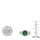 18K Rose Gold 8 MM Cushion Lab Created Emerald & Round Diamond Ladies Bridal Ring Set