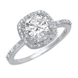 18K White Gold 6 MM Cushion Lab Created White Sapphire & Round Diamond Ladies Engagement Ring