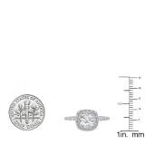 18K White Gold 6 MM Cushion Lab Created White Sapphire & Round Diamond Ladies Engagement Ring