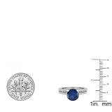 10K White Gold 7 MM Lab Created Round Blue Sapphire & White Diamond Bridal Engagement Ring sets