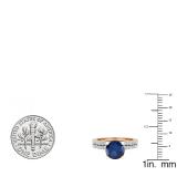 18K Rose Gold 7 MM Lab Created Round Blue Sapphire & White Diamond Bridal Engagement Ring Sets