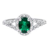 Sterling Silver 7X5 MM Oval Lab Created Emerald & White Diamond Ladies Engagement Ring