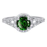 Sterling Silver 6 MM Round Lab Created Emerald & White Diamond Ladies Engagement Ring