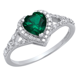 Sterling Silver 6 MM Heart Lab Created Emerald & Round White Diamond Ladies Engagement Ring
