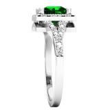 Sterling Silver 6 MM Princess Lab Created Emerald & Round White Diamond Ladies Engagement Ring