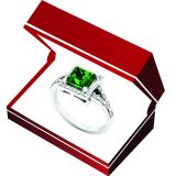 Sterling Silver 6 MM Princess Lab Created Emerald & Round White Diamond Ladies Engagement Ring