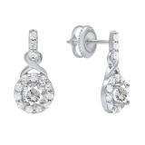 Sterling Silver 4 MM Each Round Lab Created White Sapphire & Diamond Ladies Swirl Drop Earrings