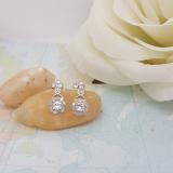 Sterling Silver 4 MM Each Round Lab Created White Sapphire & Diamond Ladies Swirl Drop Earrings