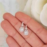 Sterling Silver 4 MM Each Round Lab Created White Sapphire & Diamond Ladies Swirl Drop Earrings