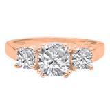 14K Rose Gold 6 MM Cushion Lab Created White Sapphire & Round Diamond Bridal Engagement Ring