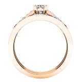 18K Rose Gold Round Lab Created Ruby & White Diamond Ladies Bridal Wedding Ring Set