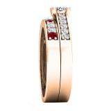 18K Rose Gold Round Lab Created Ruby & White Diamond Ladies Bridal Wedding Ring Set
