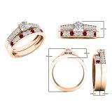 18K Rose Gold Round Lab Created Ruby & White Diamond Ladies Bridal Wedding Ring Set