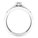 18K White Gold Round Lab Created Ruby & White Diamond Ladies Bridal Wedding Ring Set