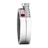 18K White Gold Round Lab Created Ruby & White Diamond Ladies Bridal Wedding Ring Set