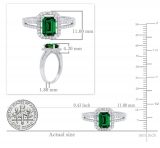 7x5mm Emerald Shape Lab Created Emerald & Round White Diamond Halo Engagement Ring for Women in 10K White Gold