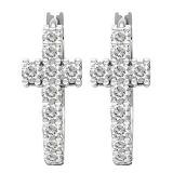 Sterling Silver Each Lab Created Round White Sapphire Ladies Hoop Earrings