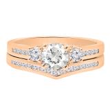 10K Rose Gold 5.5 MM Round Lab Created White Sapphire & Diamond Ladies Bridal Ring Set