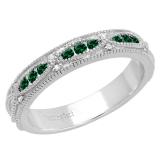 10K White Gold Round Lab Created Emerald & Diamond Ladies Vintage Stackable Wedding Band