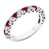 10K White Gold Round Lab Created Ruby & Diamond Ladies Bridal Anniversary Wedding Band