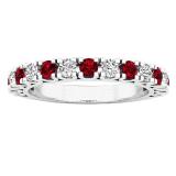 10K White Gold Round Lab Created Ruby & Diamond Ladies Bridal Anniversary Wedding Band