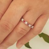 10K White Gold Round Lab Created Ruby & Diamond Ladies Bridal Anniversary Wedding Band
