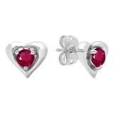 4 mm Round Lab Created Ruby Ladies Heart Stud Earrings Sterling Silver