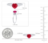 7 MM Heart Lab Created Ruby & Round White Diamond 3 Stone Wedding Ring for Her | 18K White Gold