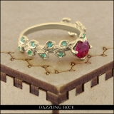 14K Yellow Gold 5.5 MM Round Lab Created Ruby & Natural Emerald Ladies Bridal Engagement Leaf Ring