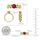 14K Yellow Gold 5.5 MM Round Lab Created Ruby & Natural Emerald Ladies Bridal Engagement Leaf Ring