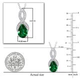 10X7mm Lab Created Pear Emerald and Natural Round White Diamond Ladies Infinity Teardrop Pendant with 18 Inch Gold Chain in 10K White  Gold