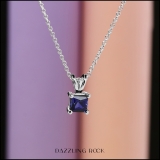 5 mm Princess Lab Created Blue Sapphire Ladies Solitaire Pendant 14K White Gold