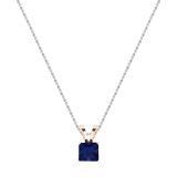 5 mm Princess Lab Created Blue Sapphire Ladies Solitaire Pendant 18K Rose Gold