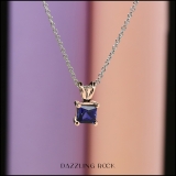 5 mm Princess Lab Created Blue Sapphire Ladies Solitaire Pendant 18K Rose Gold