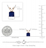 5 mm Princess Lab Created Blue Sapphire Ladies Solitaire Pendant 18K Rose Gold