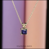 5 mm Princess Lab Created Blue Sapphire Ladies Solitaire Pendant 18K Yellow Gold