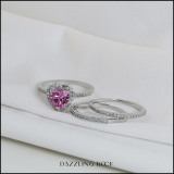 7 MM Heart Lab Grown Pink Sapphire & Round White Diamond Ladies Engagement Ring Double Band Set10K White Gold