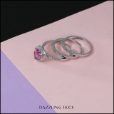 7 MM Heart Lab Grown Pink Sapphire & Round White Diamond Ladies Engagement Ring Double Band Set10K White Gold