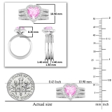 7 MM Heart Lab Grown Pink Sapphire & Round White Diamond Ladies Engagement Ring Double Band Set10K White Gold