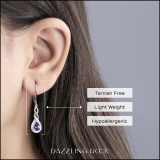 6X4mm Each Pear Lab Created Blue Sapphire & Round Natural White Diamond Swirl Halo Teardrop Lever Back Dangling Drop Earrings for Women in 10K White Gold