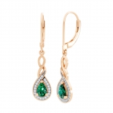 6x4mm each Pear Lab Created Emerald & Round White Diamond Swirl Halo Lever Back Dangling Earrings for Women in 14K Rose Gold