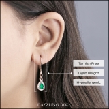 6x4mm each Pear Lab Created Emerald & Round White Diamond Swirl Halo Lever Back Dangling Earrings for Women in 14K Rose Gold