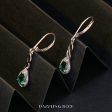 6x4mm each Pear Lab Created Emerald & Round White Diamond Swirl Halo Lever Back Dangling Earrings for Women in 14K Rose Gold
