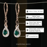 6x4mm each Pear Lab Created Emerald & Round White Diamond Swirl Halo Lever Back Dangling Earrings for Women in 14K Rose Gold