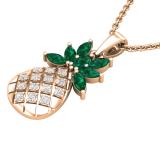 4X2 mm Marquise Lab Created Emerald & Round White Diamond Ladies Pineapple Pendant, 18K Rose Gold